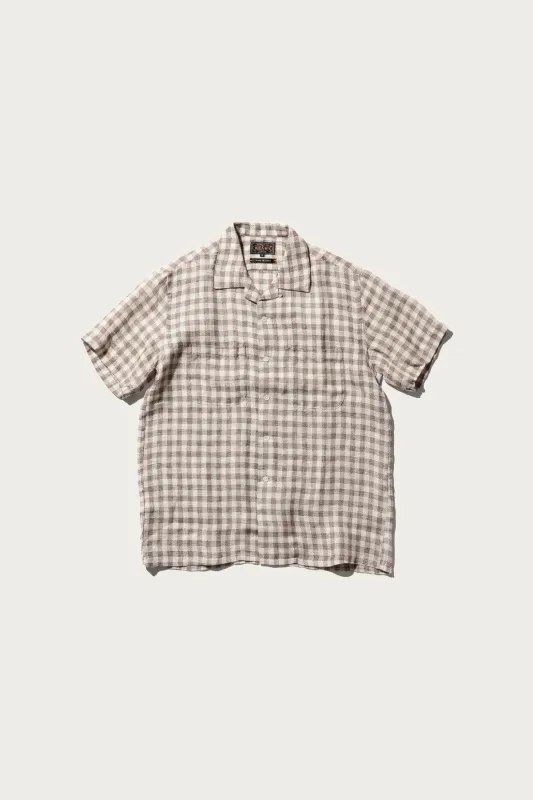 Open Collar Pajama Plaid Linen - Brown sold by Canoe Club