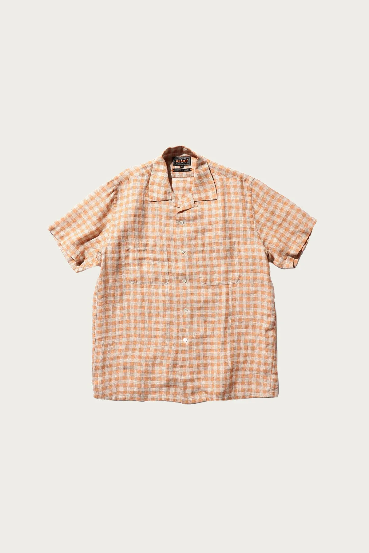 Open Collar Pajama Plaid Linen - Orange sold by Canoe Club