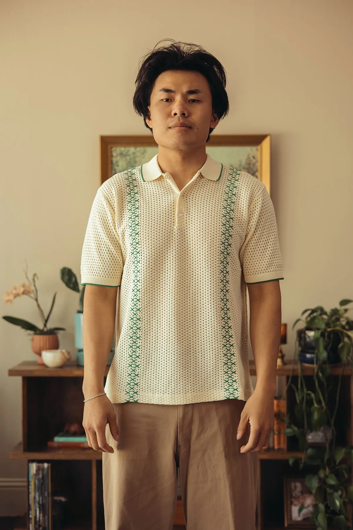 Knit Polo Mesh Stripe - Off White sold by Canoe Club product image thumbnail 2
