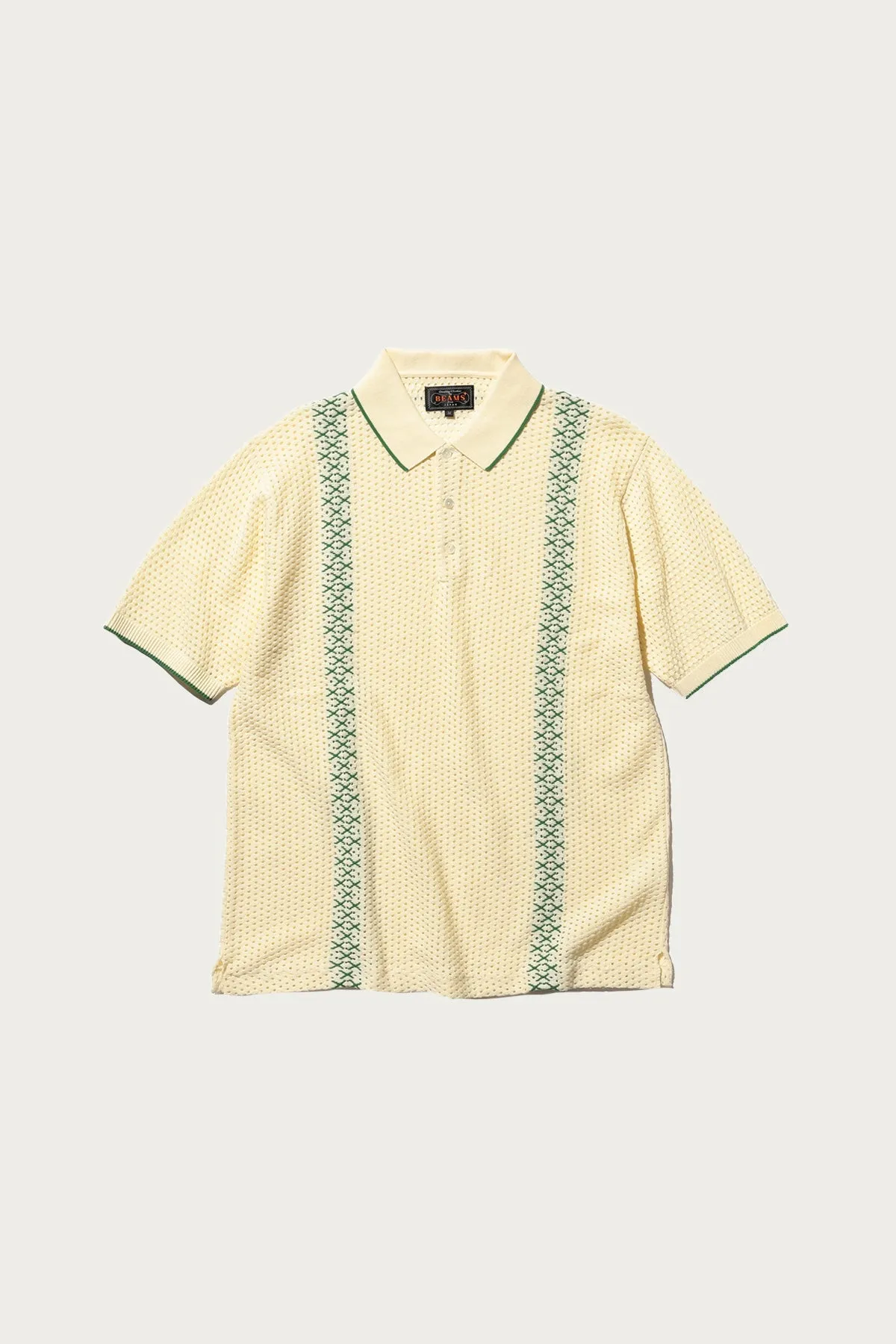 Knit Polo Mesh Stripe - Off White sold by Canoe Club