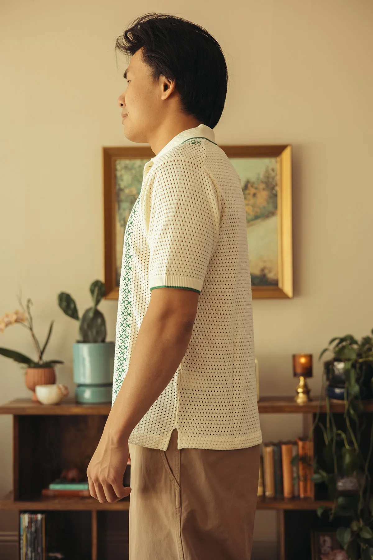 Knit Polo Mesh Stripe - Off White sold by Canoe Club product image thumbnail 3