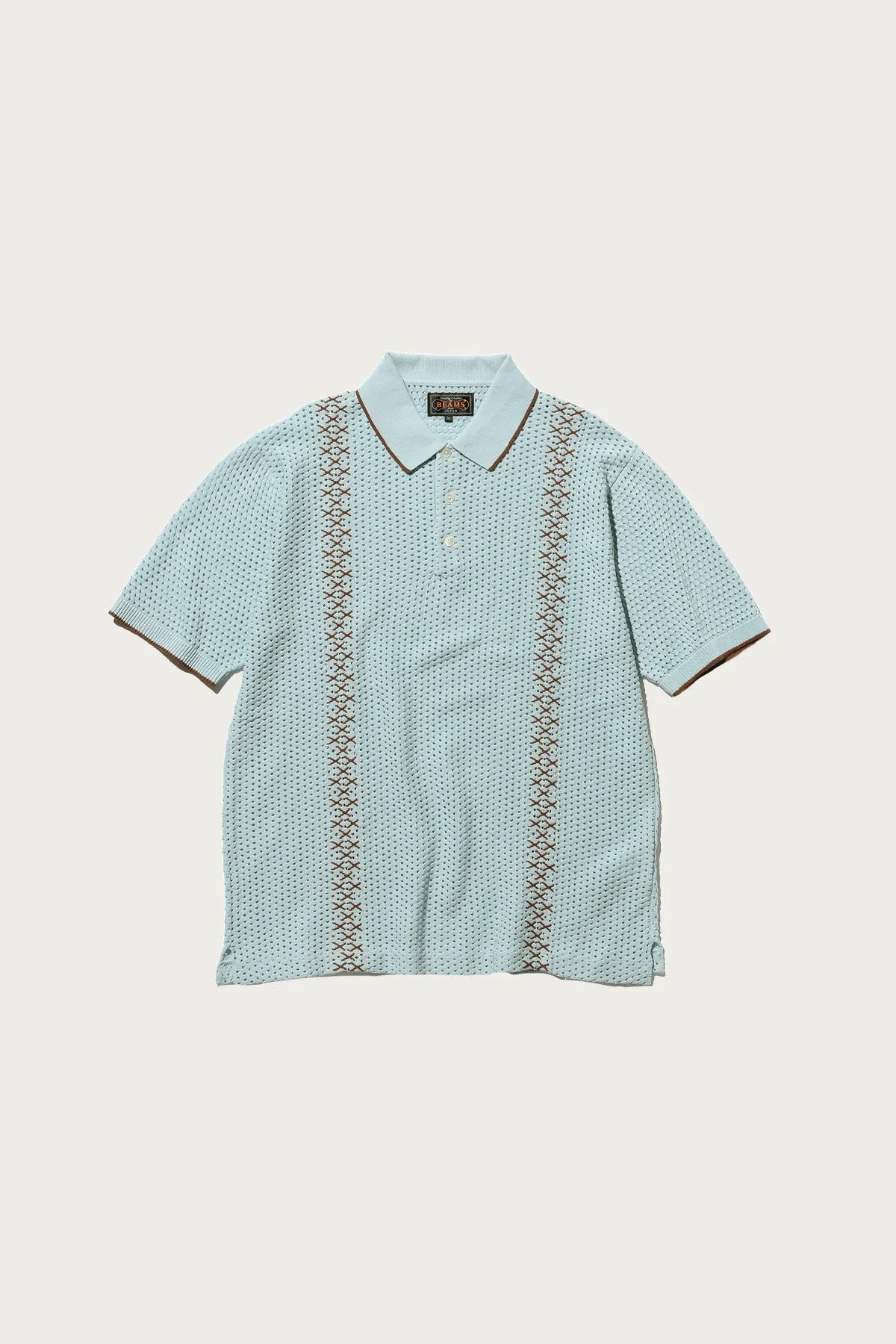 Knit Polo Mesh Stripe - Sax sold by Canoe Club