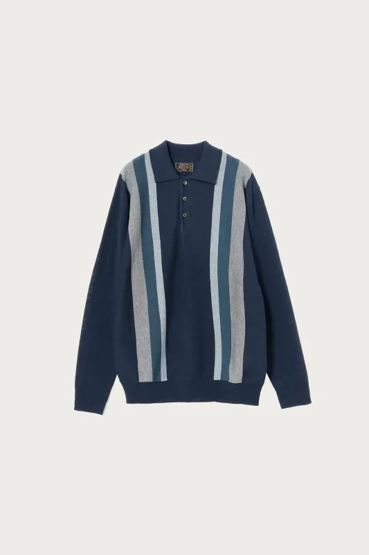 Knit Polo Stripe Argyle - Navy made by BEAMS PLUS