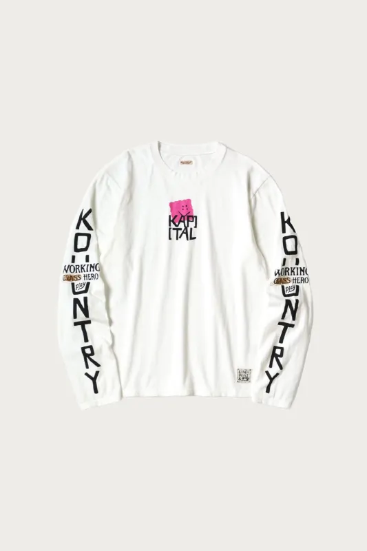 20/-Jersey Crew Long Sleeve T (PECKISH KAP) - Pink made by Kapital
