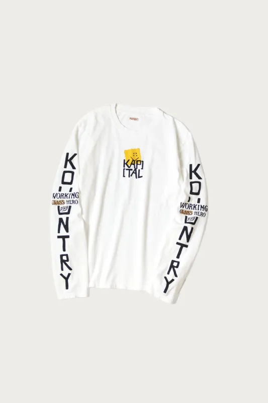 20/-Jersey Crew Long Sleeve T (PECKISH KAP) - Yellow made by Kapital