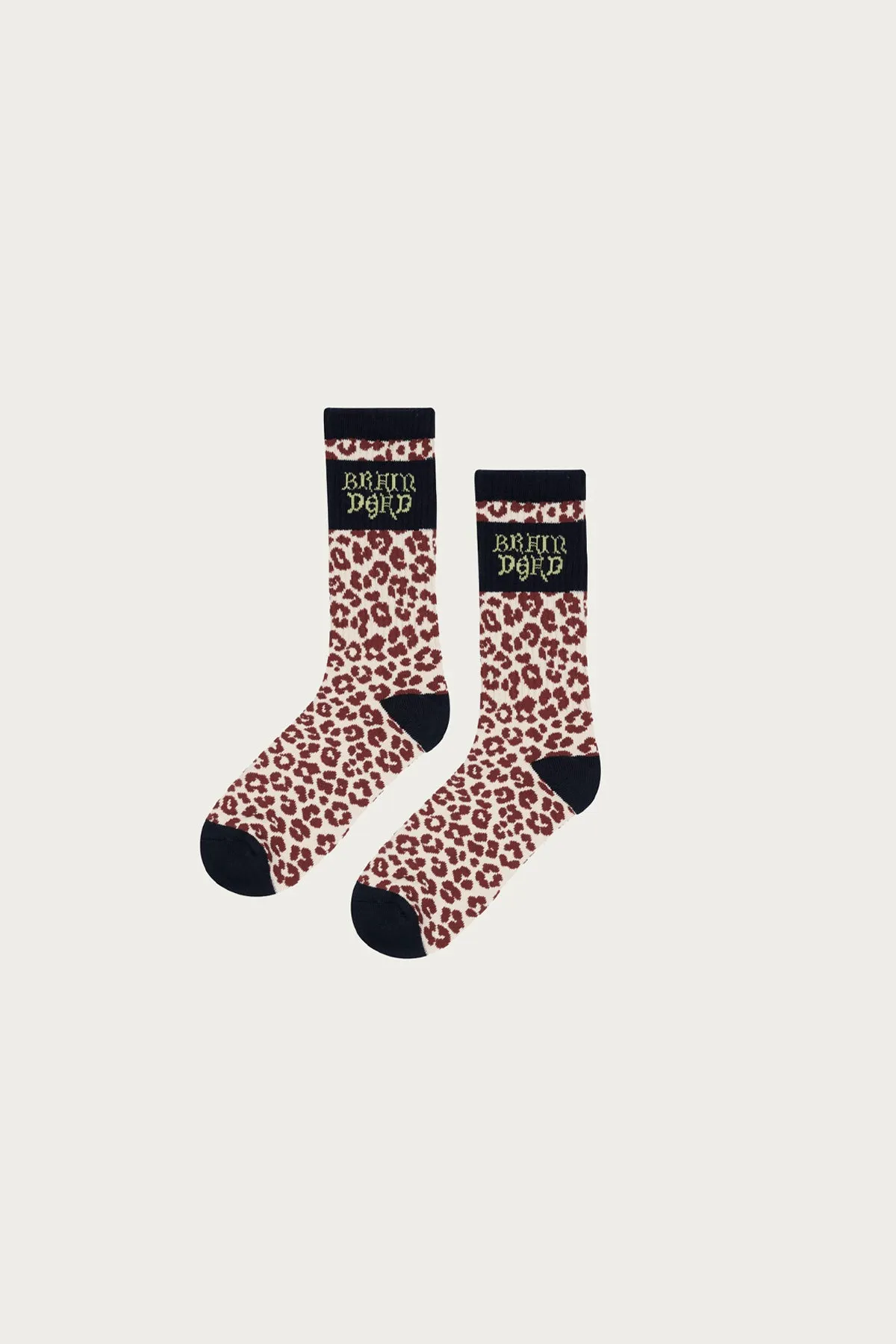 Paneled Logo Crew Socks - Maroon Leopard/Navy sold by Canoe Club