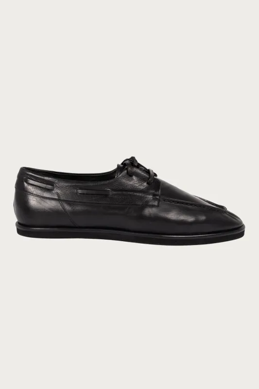 Soft Leather Deck Shoes - Black made by Auralee