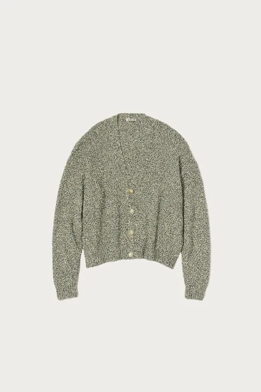 Cotton Cashmere Cord Knit Cardigan - Lime/Navy made by Auralee