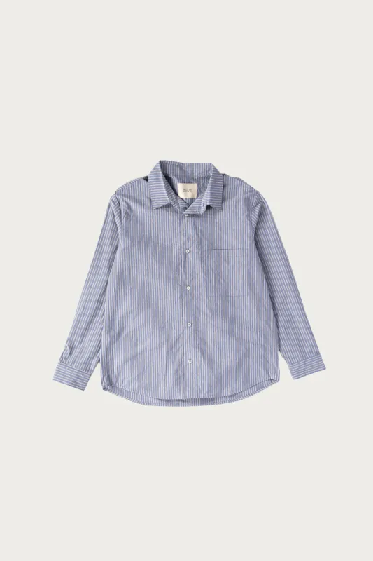 Office Shirt - Washed Blue Stripe Cotton Typewriter Cloth made by Canoe Club