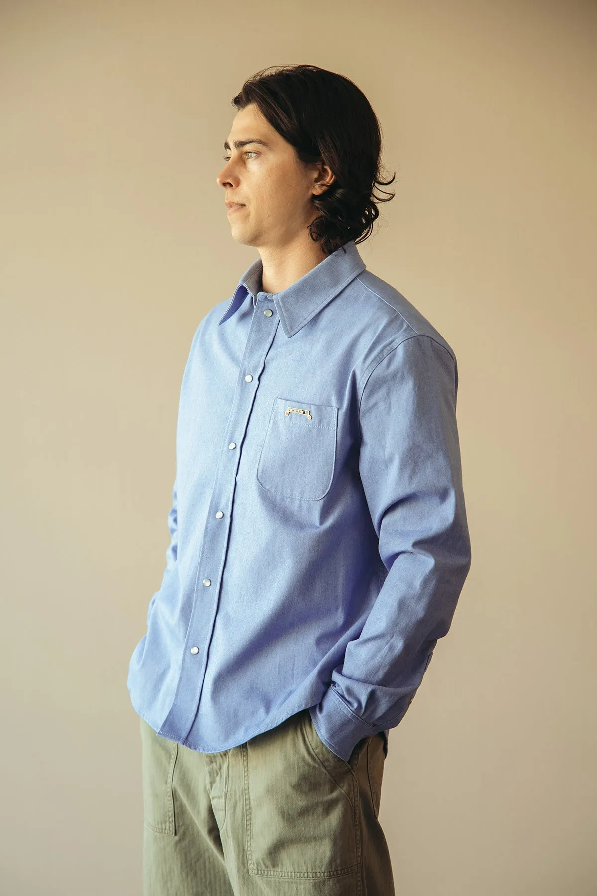 Colored Light Denim Western Shirt - Iris Blue sold by Canoe Club product image thumbnail 3