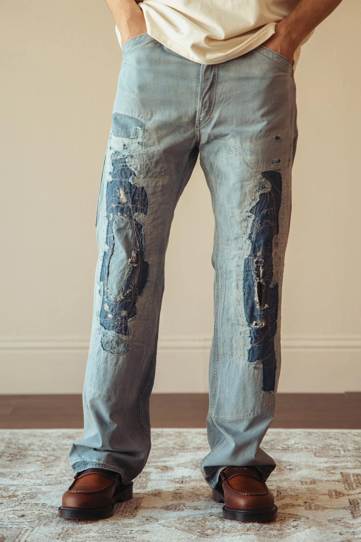 Vintage 5-Pocket Repaired Indigo Pant - Destroyed Repair Stripe sold by Canoe Club product image thumbnail 2