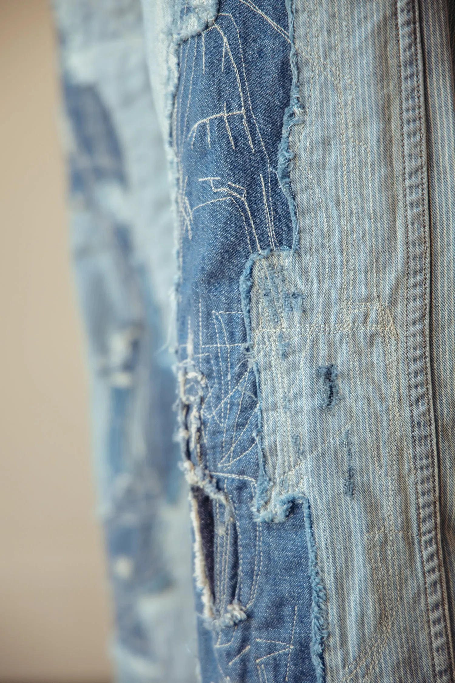 Vintage 5-Pocket Repaired Indigo Pant - Destroyed Repair Stripe sold by Canoe Club product image thumbnail 4