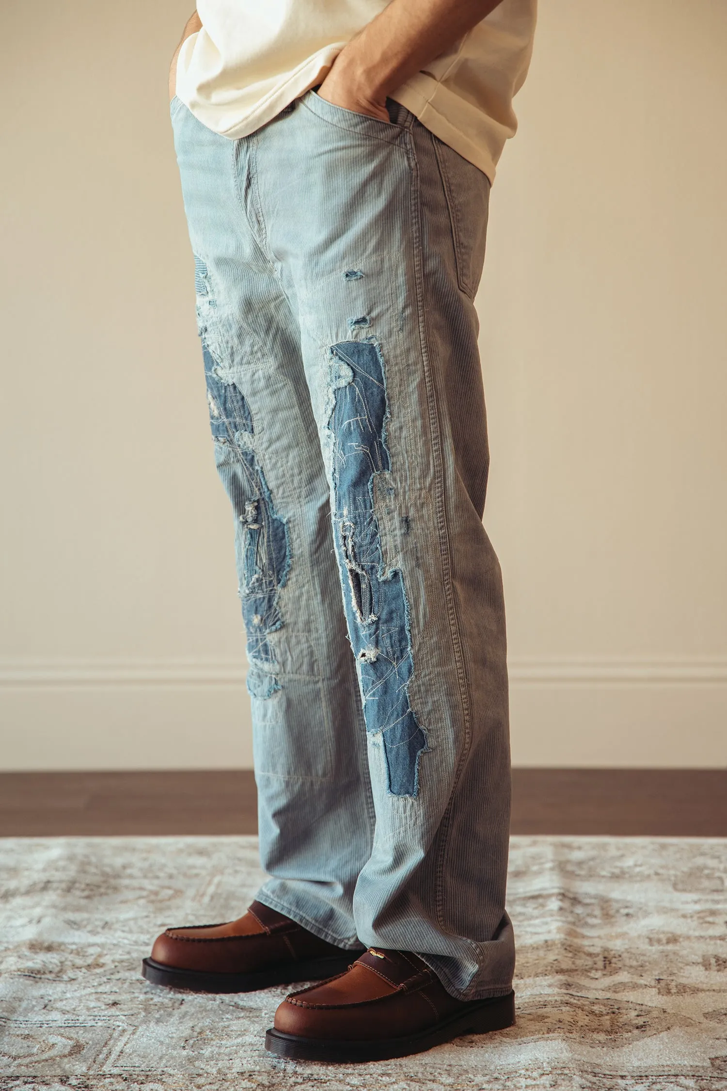 Vintage 5-Pocket Repaired Indigo Pant - Destroyed Repair Stripe sold by Canoe Club product image thumbnail 3