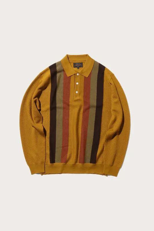 Striped Knit Polo - Mustard sold by Canoe Club