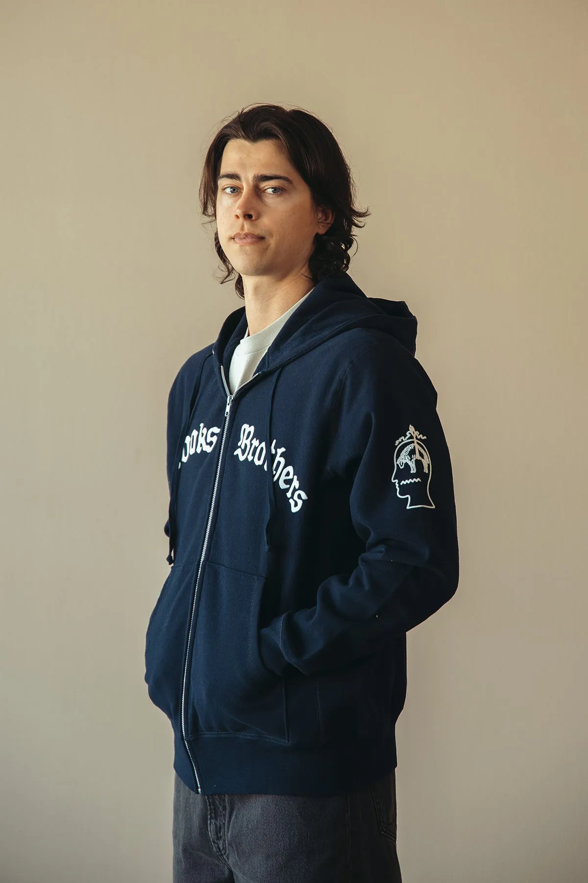 Brain Dead x Brooks Brothers California Logo Zip Hoodie - Navy sold by Canoe Club product image thumbnail 2