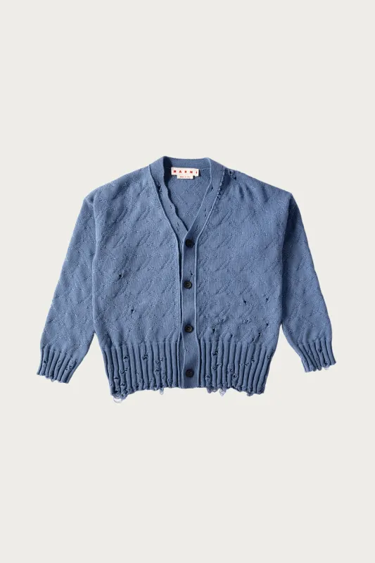 Jacquard Dishevelled Cotton 5G Cardigan - Sapphire Blue made by Marni