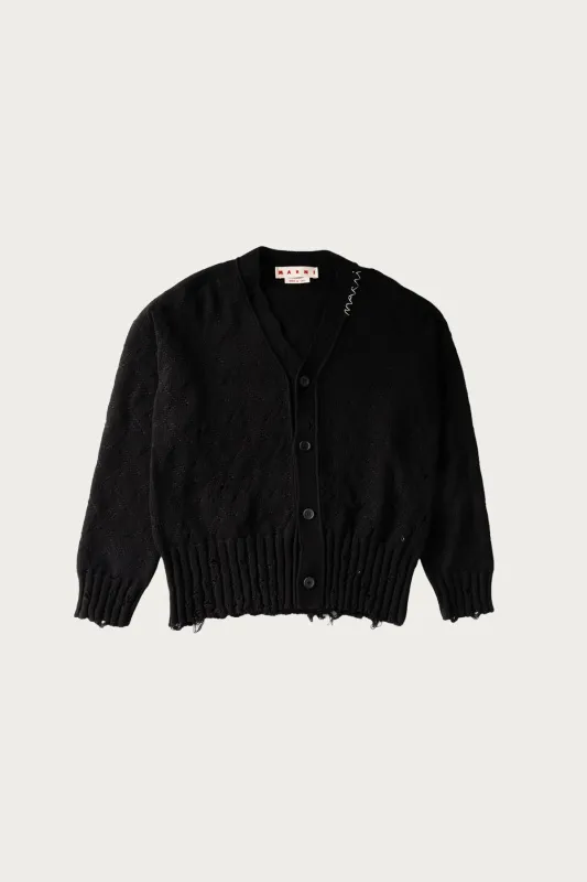 Jacquard Dishevelled Cotton 5G Cardigan - Black made by Marni