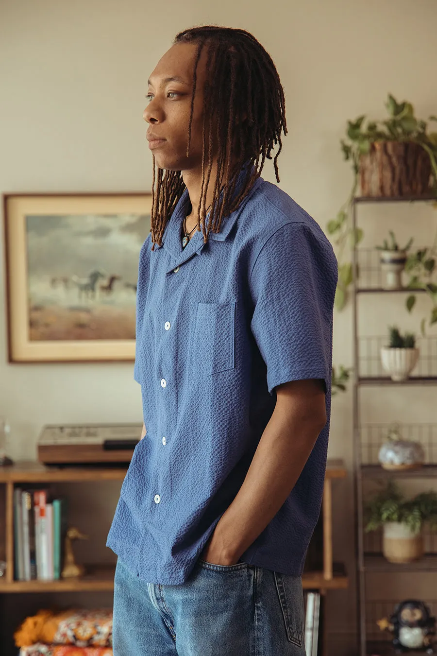 Seersucker Cocktail Shirt - Blue sold by Canoe Club product image thumbnail 3