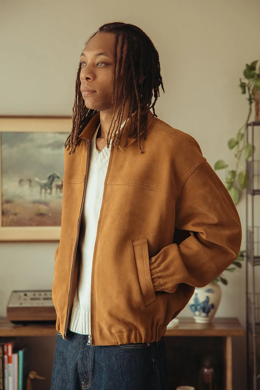 Lamb Suede Zip Blouson - Camel sold by Canoe Club product image thumbnail 4