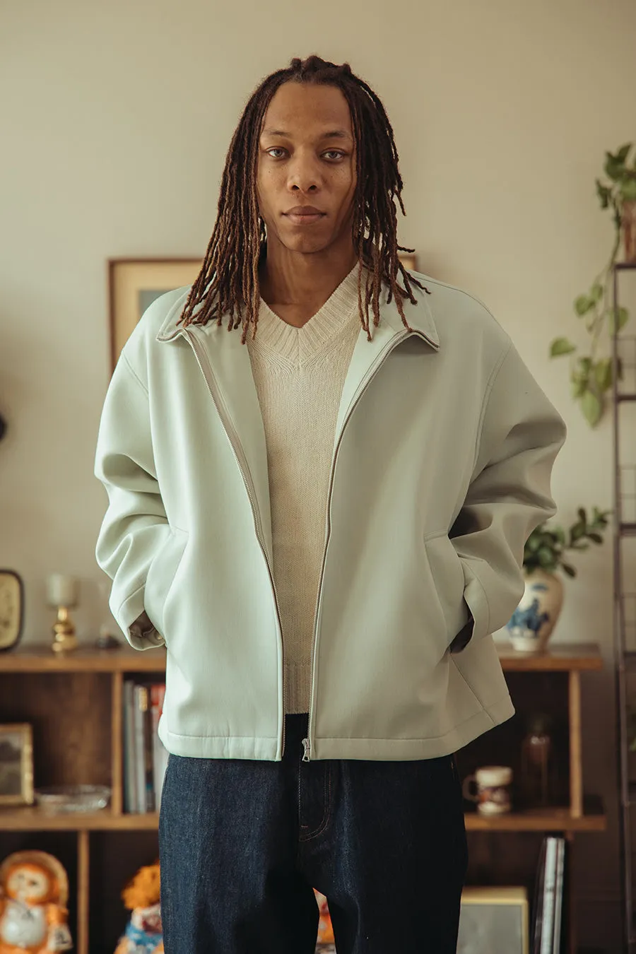 Sponge Wool Twill Zip Blouson - Pale Green sold by Canoe Club product image thumbnail 3