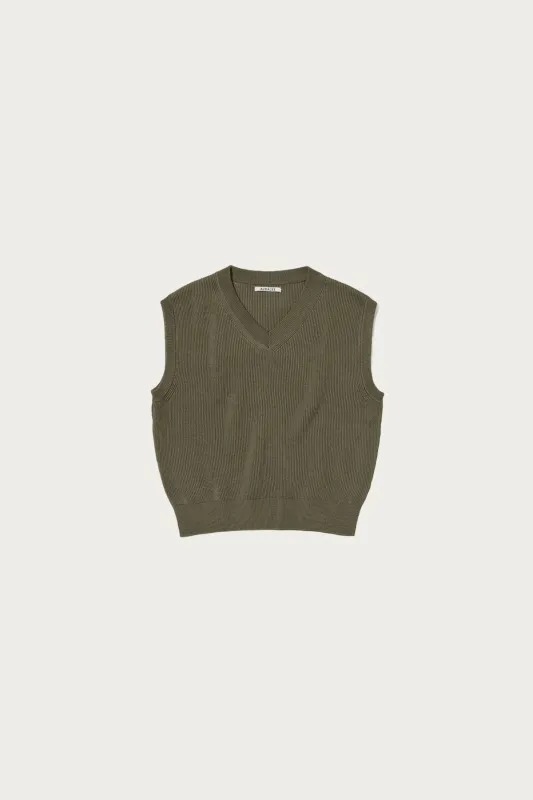 Flat Yarn Rib Knit Vest - Khaki sold by Canoe Club
