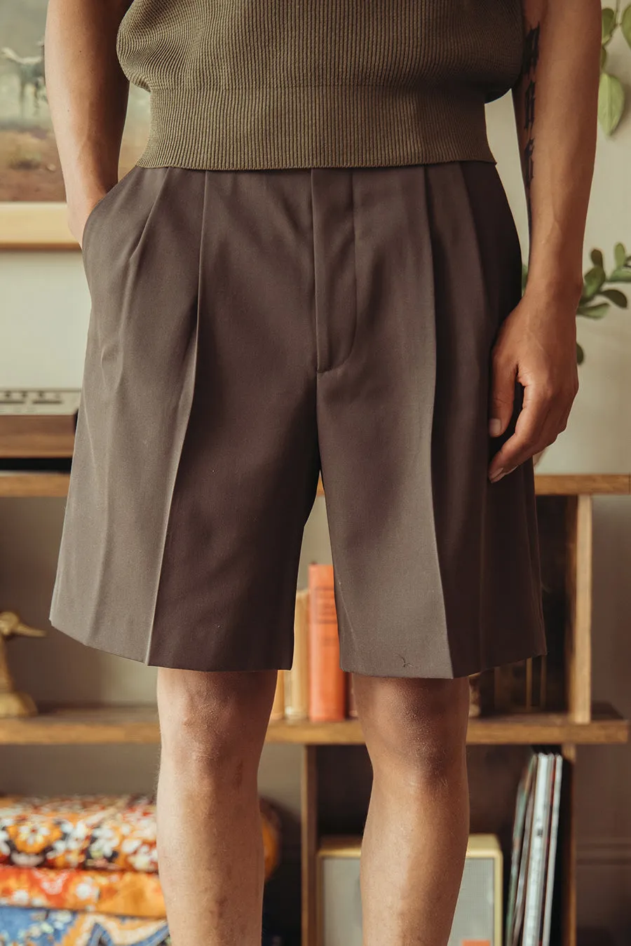 Light Wool Max Gabardine Shorts - Dark Brown sold by Canoe Club product image thumbnail 2