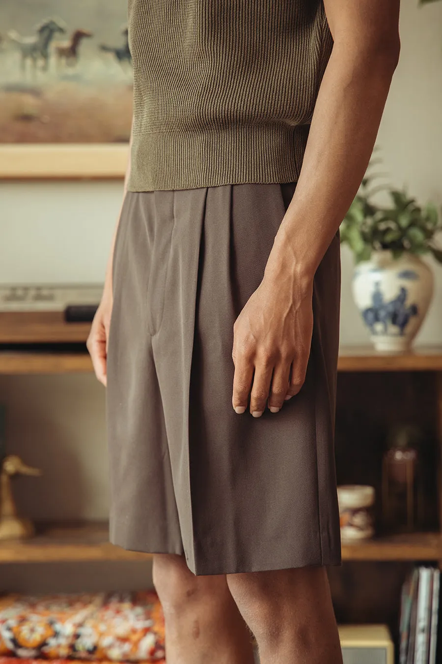 Light Wool Max Gabardine Shorts - Dark Brown sold by Canoe Club product image thumbnail 3