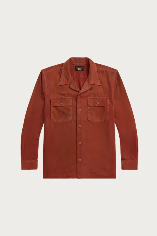Long Sleeve Cotton Twill Holmes Camp Shirt - Brick made by RRL