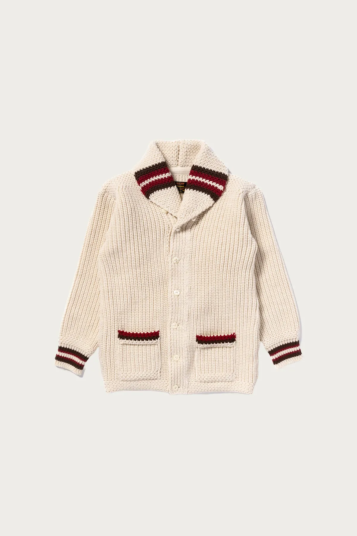 Striped Shawl Collar Cardigan - Ecru sold by Canoe Club