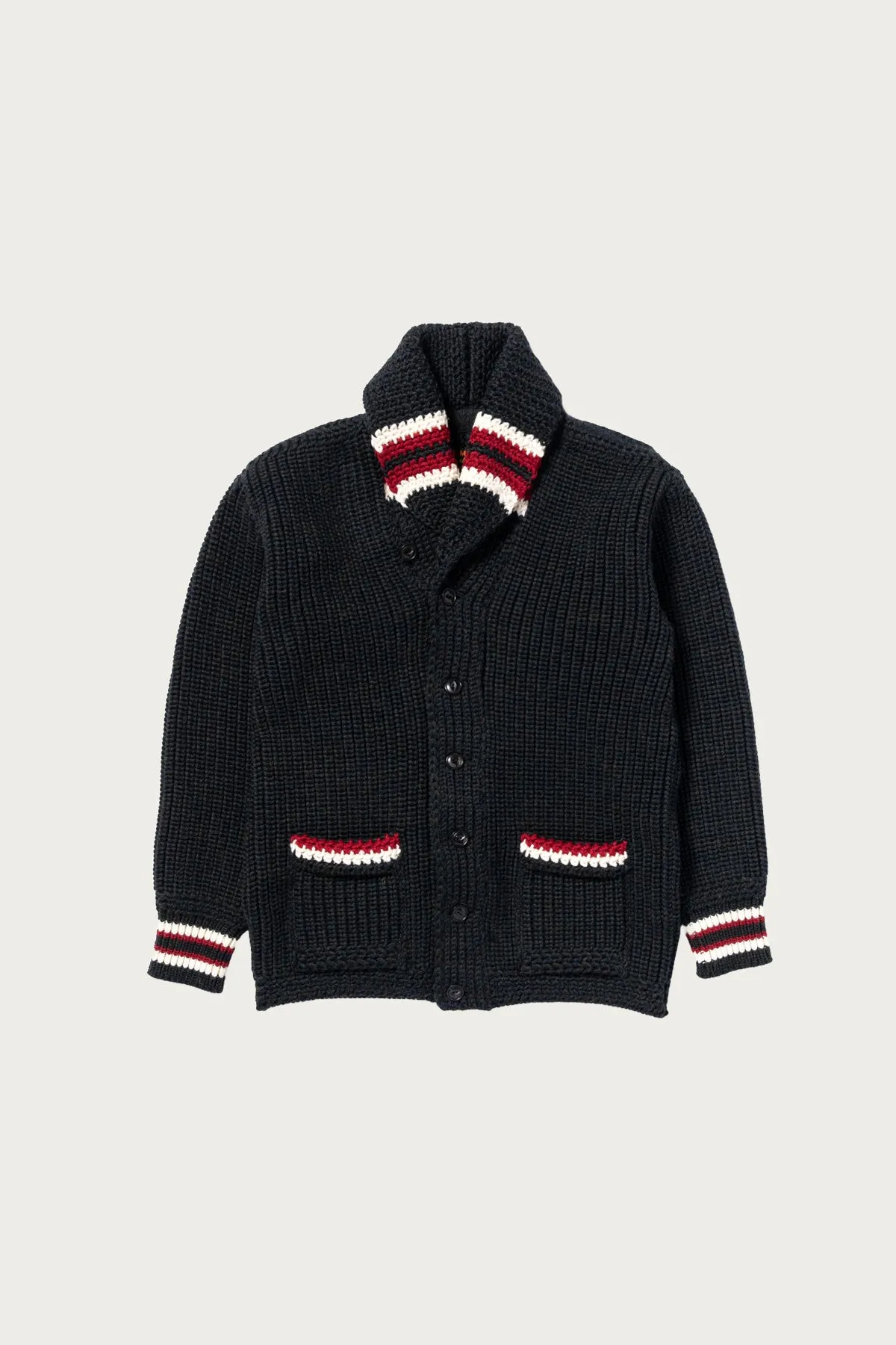 Striped Shawl Collar Cardigan - Charcoal sold by Canoe Club