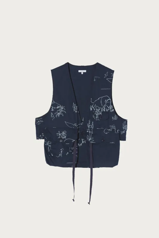 Fowl Vest - Navy Animal Print 6.5oz Flat Twill made by Engineered Garments