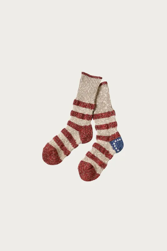 56 Yarns Flag Stripe Socks - Red made by Kapital