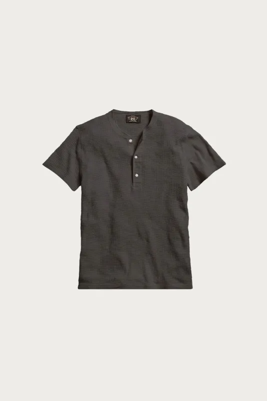 Waffle Knit Shortsleeve Henley Shirt - Faded Black Canvas sold by Canoe Club