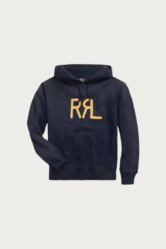 Logo Fleece Hoodie w/ Patch Pocket - Faded Navy made by RRL