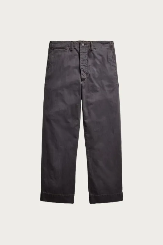 Flat Front Cotton Herringbone Field Chino Pant - Washed Black sold by Canoe Club
