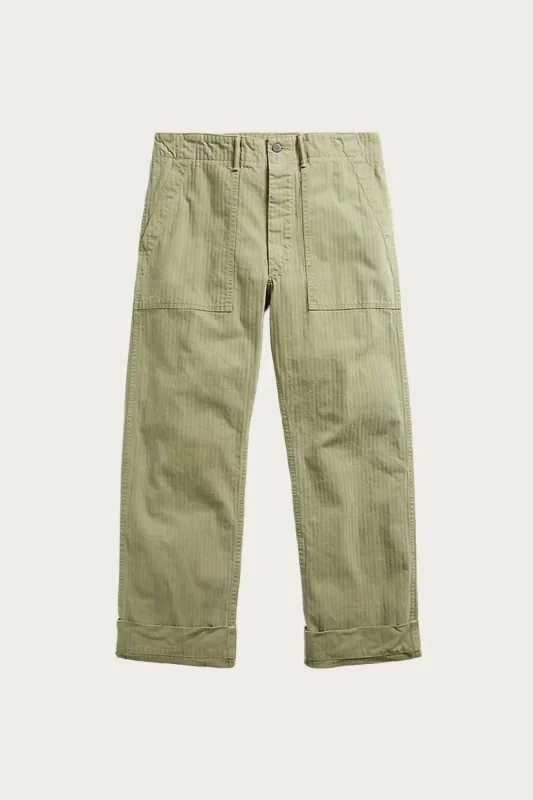 Flat Front Cotton Herringbone Army Utility Pant - Brewster Green made by RRL