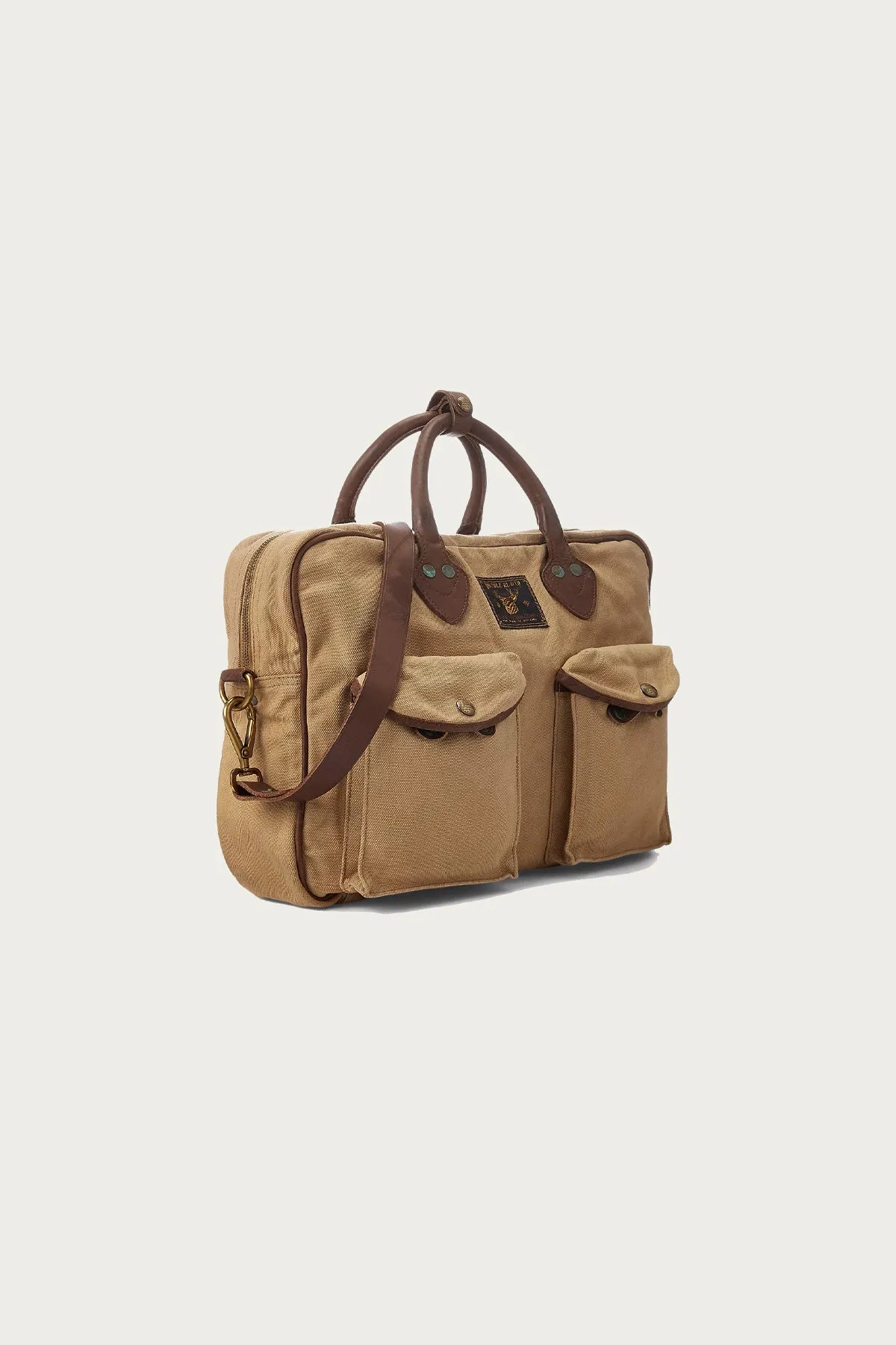 Leather-Trim Canvas Briefcase - Khaki/Brown sold by Canoe Club product image thumbnail 2