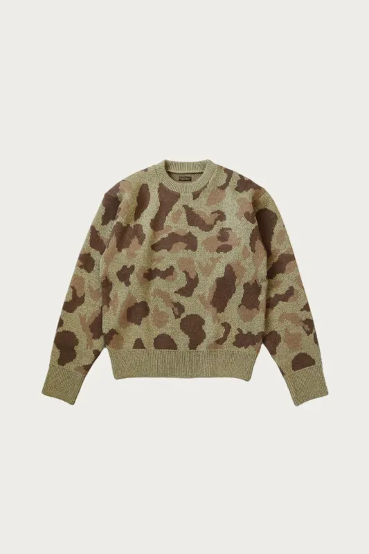 5G Camo Knit Vintage Crew Sweater - Khaki made by Kapital
