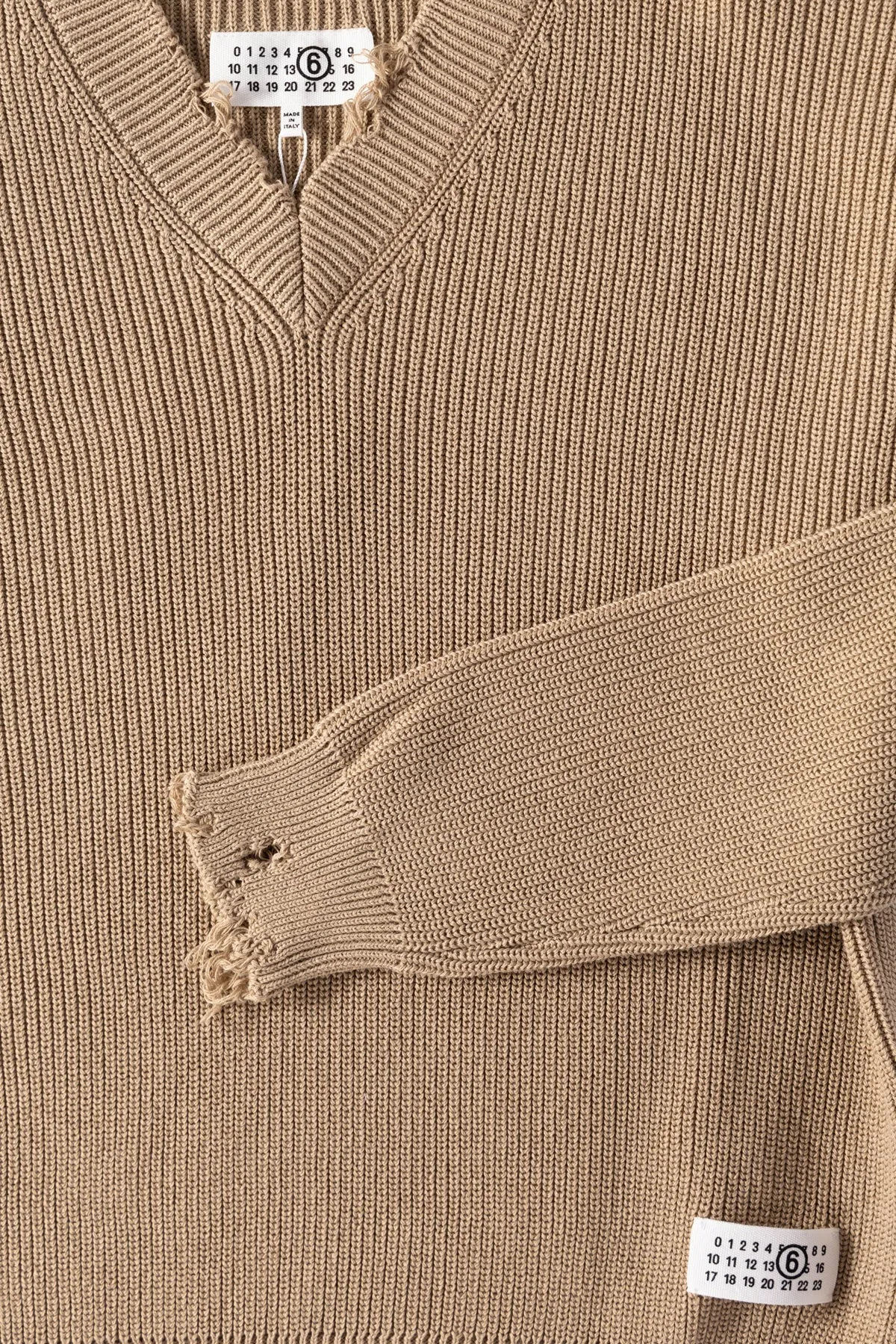 Distressed Knit V-Neck Sweater - Camel sold by Canoe Club product image thumbnail 3