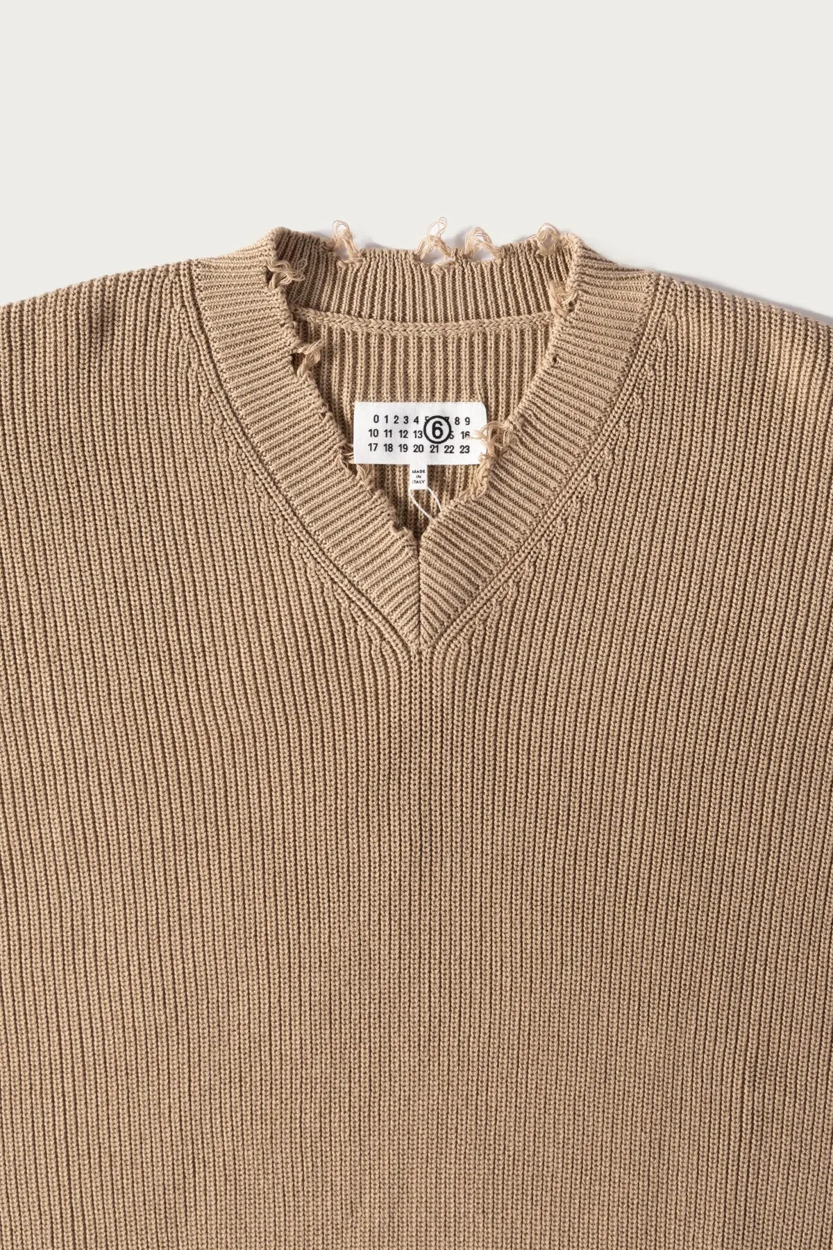 Distressed Knit V-Neck Sweater - Camel sold by Canoe Club product image thumbnail 2