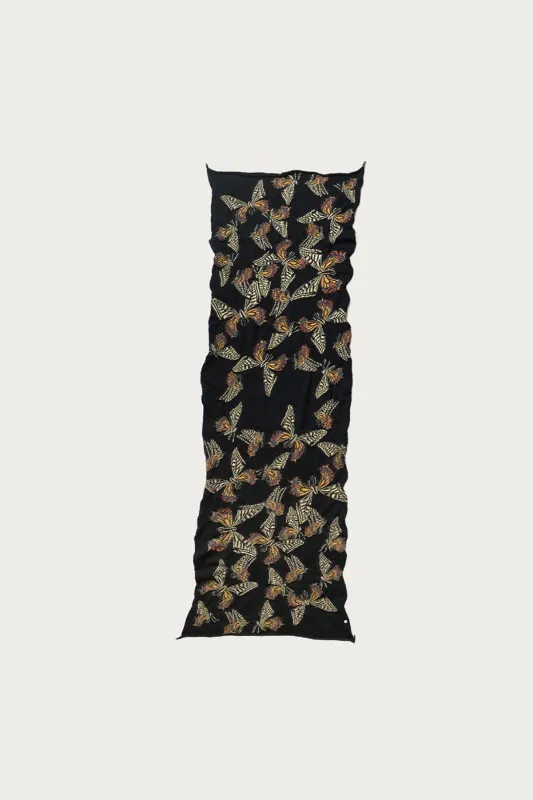 Fulling Wool HAPPY Scarf BUTTERFLY - Black made by Kapital