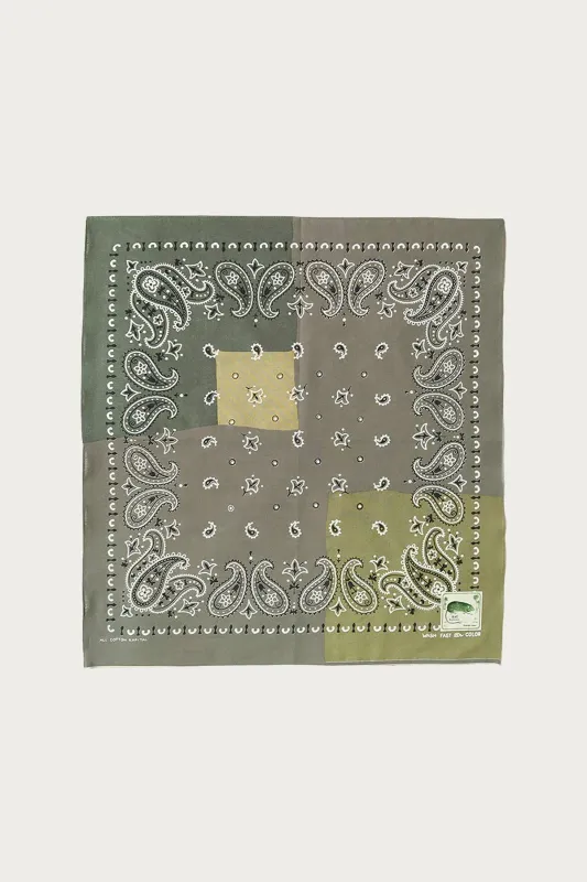 Fastcolor Selvedge Bandanna (PaisleyPatchwork) - Khaki/Brown made by Kapital
