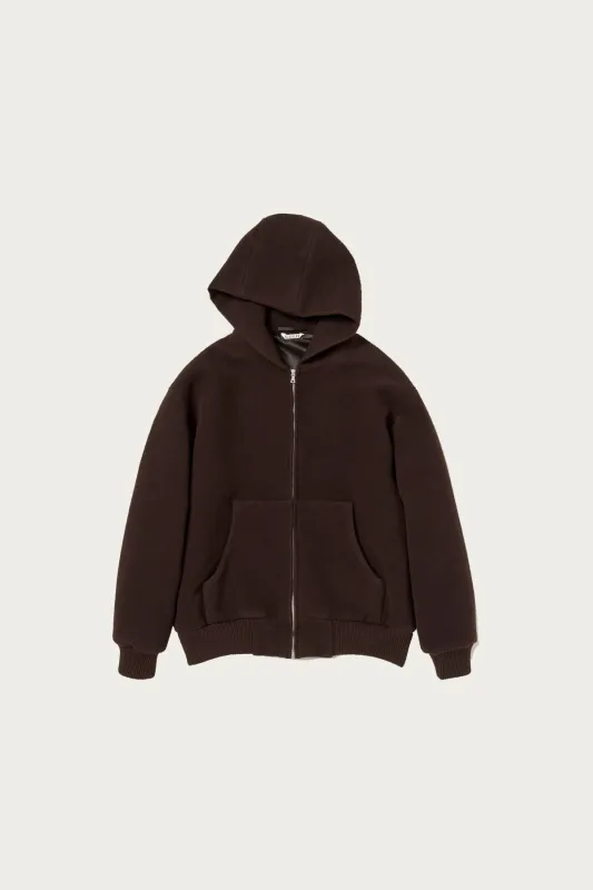 Double Cloth Heavy Wool Pile Zip Hoodie - Dark Brown made by Auralee