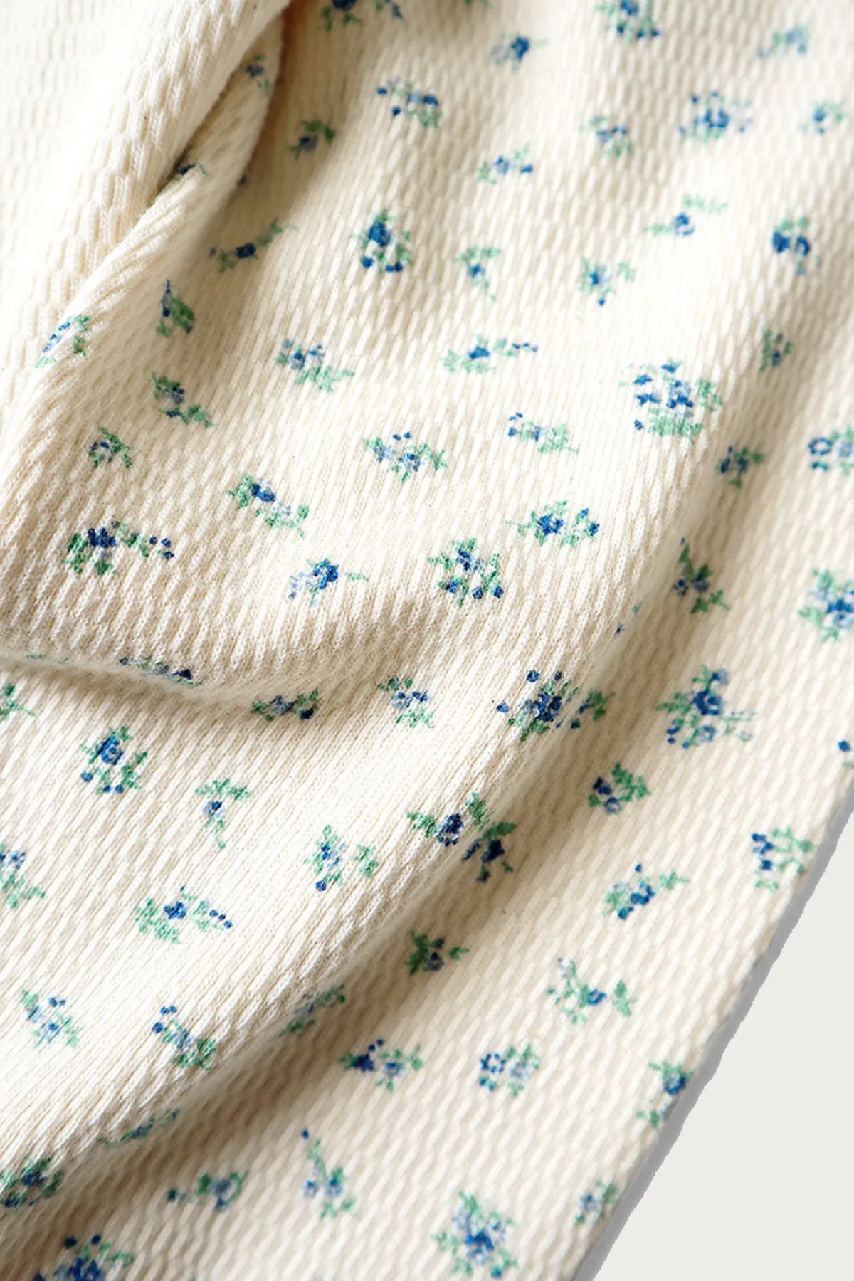 Waffle Jersey Calico Print 2TONES Long Sleeve T (KAPITAL Embroidery) - Blue sold by Canoe Club product image thumbnail 4