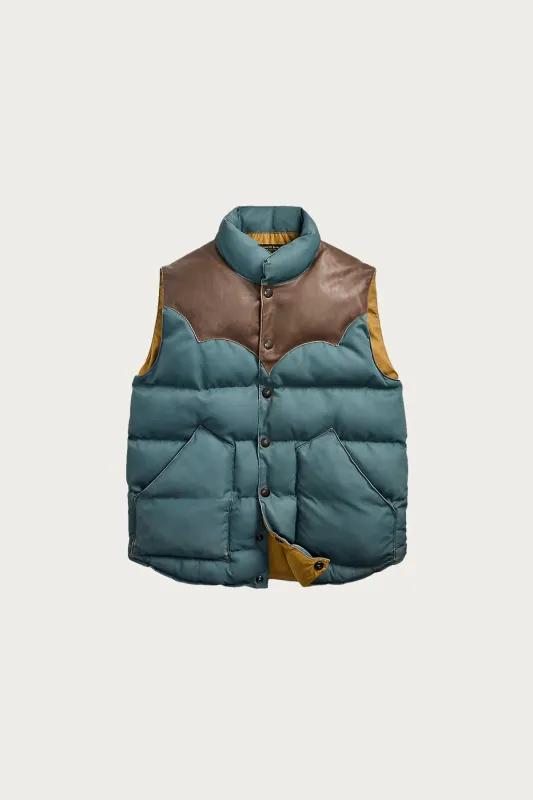 Leather-Yoke Quilted Vest - Vintage Blue sold by Canoe Club