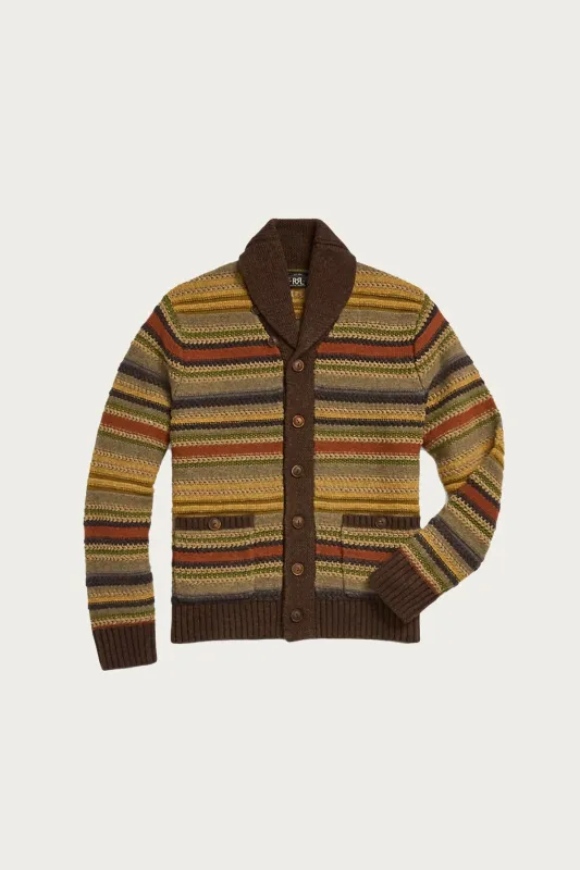 Striped Wool Shawl-Collar Cardigan - Brown Multi sold by Canoe Club