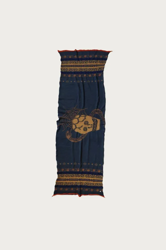 Fulling Wool Scarf COPTIC SKULL - Navy made by Kapital