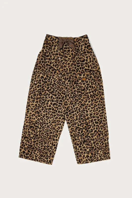 Cotton Herringbone Leopard W-Knee Easy Baggy Pants - Brown made by Kapital