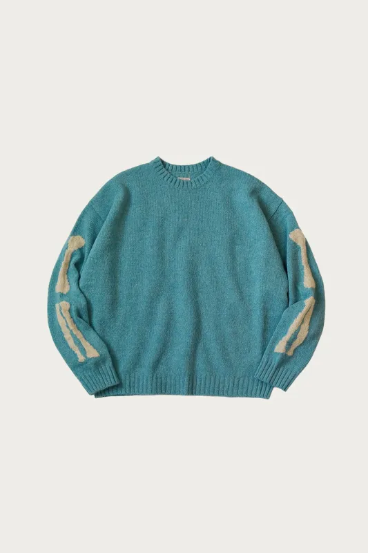 5G Wool BONE Crew Sweater - Sax made by Kapital