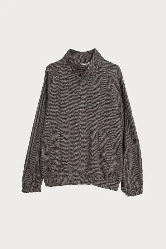 Lama Shetland Wool Tweed Zip Blouson - Khaki Tweed sold by Canoe Club